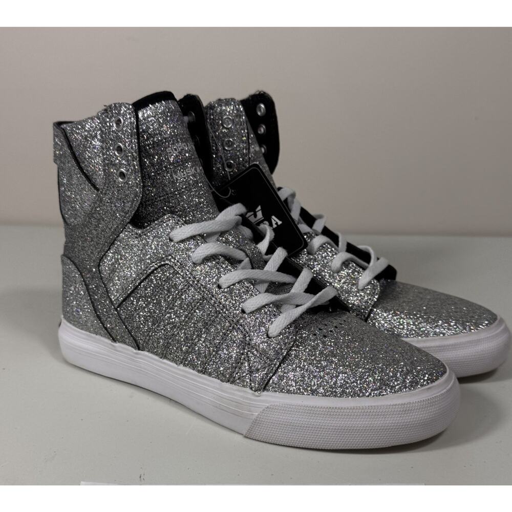 Vtg Rare Y2K Supra Skytop High Top Silver Glitter Sneakers Youth/Men’s US 5 W6.5